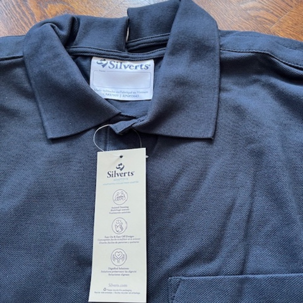 Silverts Men's Adaptive Open Back Polo Shirt with Long Sleeves Navy Size M
